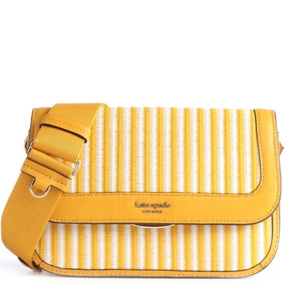 Kate Spade Buddie Shoulder Bag Clutch Yellow Leather Straw Crossbody ORG PKG - Picture 1 of 12